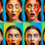 **Vibrant color palette for a digital marketing campaign, showcasing the emotions evoked by red, blue, green, yellow, and orange.** (Focus: Color psychology in marketing)