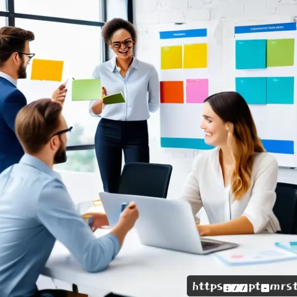 콘텐츠 마케팅 목표 수립을 위한 체크리스트 - A modern digital marketing team in a bright, open office space, diverse professionals collaborating ...