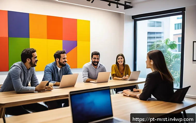 브랜드 이미지 강화를 위한 콘텐츠 전략 - A vibrant digital marketing team meeting in a modern São Paulo office, diverse professionals collabo...