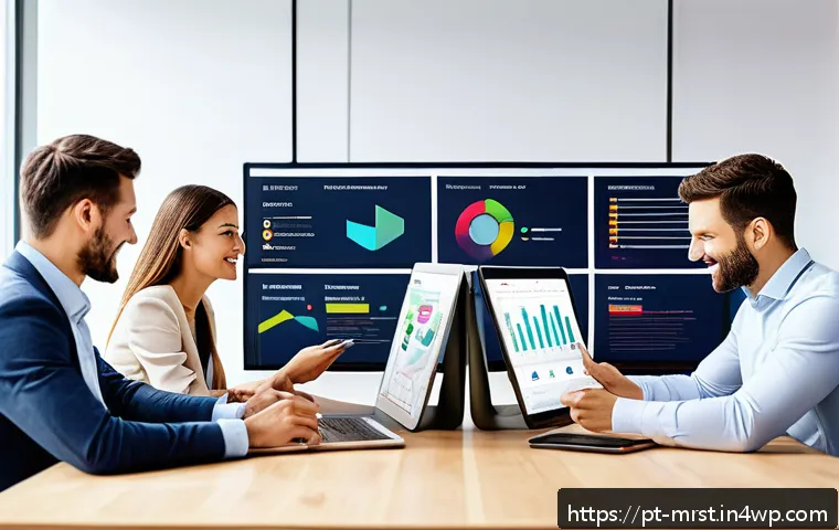 프로모션과 콘텐츠 마케팅의 통합 전략 - A vibrant digital marketing workspace featuring a diverse team of professionals brainstorming around...